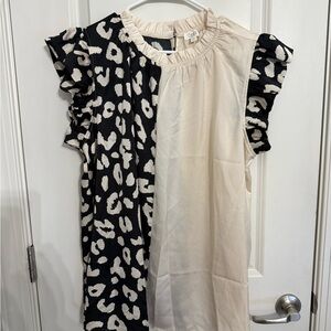 Chic Soul Black and Cream Leopard Print Top